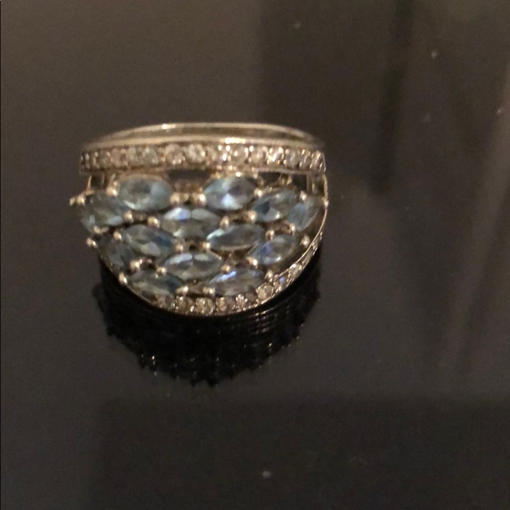 Ring 925 silver Zc and stone aqua Marina